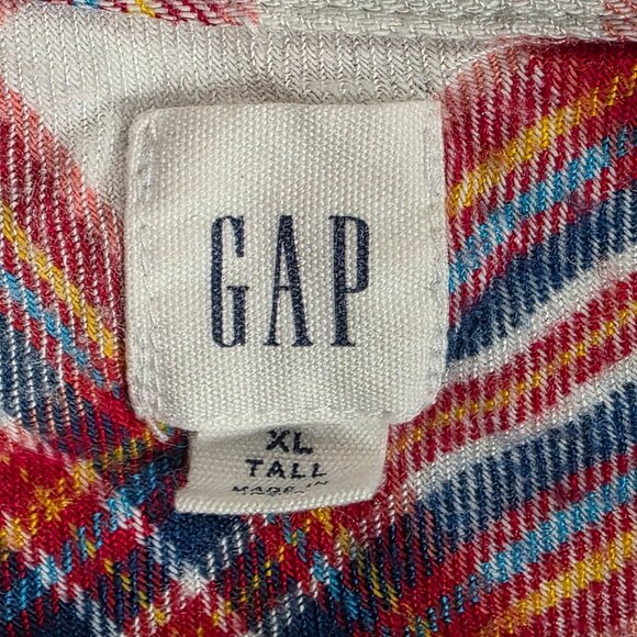 Womens Gap Red Multicolor Plaid Shirt Button Up Long Sleeve Rayon Blend XL Tall - Picture 2 of 7